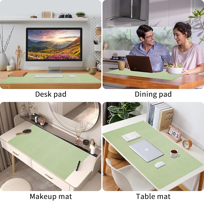 Bloss Leather Desk Mat and Keyboard Wrist Rest, Large Mouse Pad + Keyboard Pad+Mouse Wrist Support, Non-Slip Desk Mat Protector for Office, Home(35.4×15.7 Inches, Green)