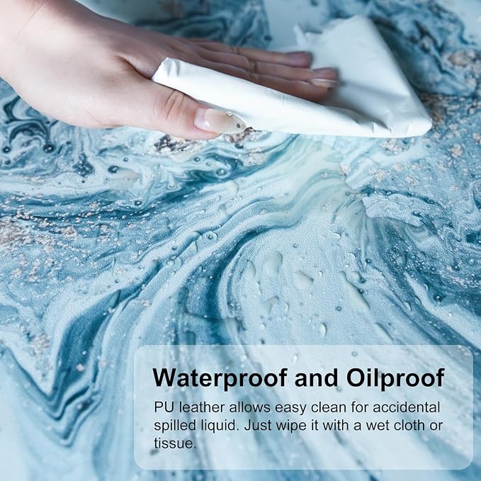 QIYI Large Desk Pad, Keyboard Mouse Pad Desktop Decor, Waterproof PU Leather Desk Cover Protector, Desk Accessories for Office Home Work Writing Gaming 31.5" x 15.7" - Blue Marble