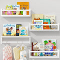 Fixwal Floating Book Shelves for Wall, 16.5 Inch Nursery Book Shelves for Playroom Decor, Set of 4, Solid Wood Wall Mounted Shelves for Books and Toys Storage (White)