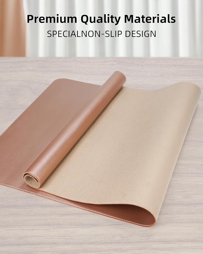 Leather Desk Pad Protector,Desk Mat,Large Mouse Pad, Non-Slip Desk Pad, Waterproof PU Leather Desk Blotter Mat, Desk Cover for Office and Home (Gold, 36" x 17")