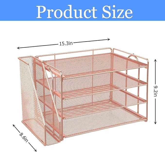 gianotter 4-Tier Paper Organizer With Magazine Holder, Desk Organizers and Accessories, Desk Accessories & Workspace Organizers, File Organizer for Office Supplies Storag (Rose Gold, 4-Tier)
