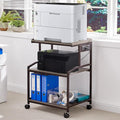 Lauren&Harold 34'' Printer Stand with Power Outlets & USB Ports, 3-Tier Adjustable Rolling Cart, Heavy Duty 150LBS Storage Table with Wheels for Office, Kitchen, Living Room, Grey/Bronze