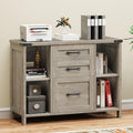 Halitaa 3 Drawer File Cabinet, Farmhouse Lateral Filing Cabinet Fits File Letter or A4 Size, Wooden Printer Stand with Open Storage Adjustable Shelf for Home Office, Grey