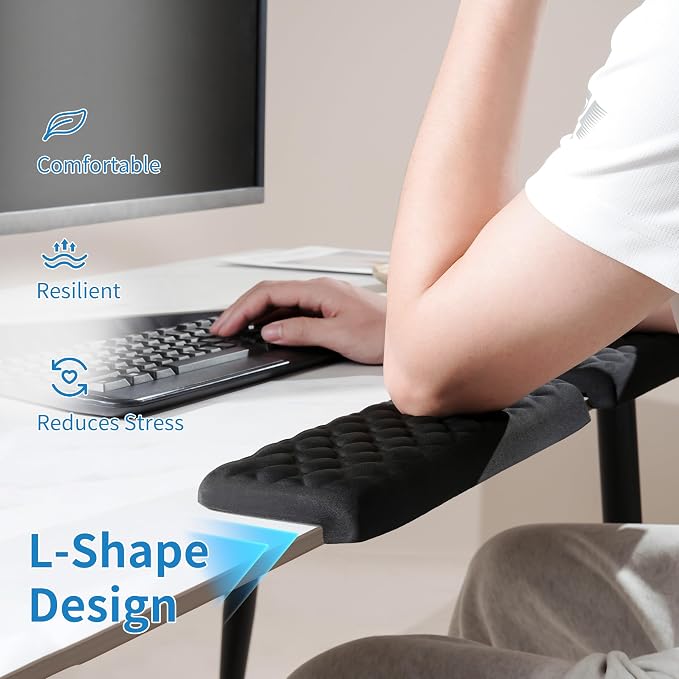 MEKASS L-Shaped Desk Elbow Pad for Desk, Memory Foam Elbow Support Padding with Non-Slip, 2-Piece Ergonomic Desk Edge Cushion, Wrist Comfort Support for Office Home (Diamond Black)