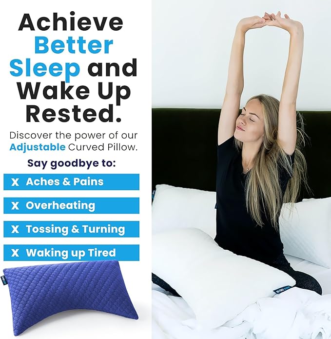 Sidney Sleep Pillow for Side and Back Sleepers - Comfort for Neck and Shoulder Pain - Adjustable and Customizable Shredded Memory Foam Filling - King Size - Extra Foam Fill Included (Blue, King)