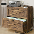 Vabches Lateral File Cabinet 2 Drawer File Cabinet with Charging Station for Legal/Letter/A4 Size Hanging Files, Large Wood File Storage Cabinets Printer Stand for Home Office, Rustic Brown