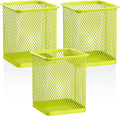 Segarty Pen Cup Holder, 3 Pack Square Light Green Pen Holder for Desk, Cute Mesh Pencil Cups Container Set Desktop Organizer for Office Supplies, School Classroom, Home Storgae and Organization