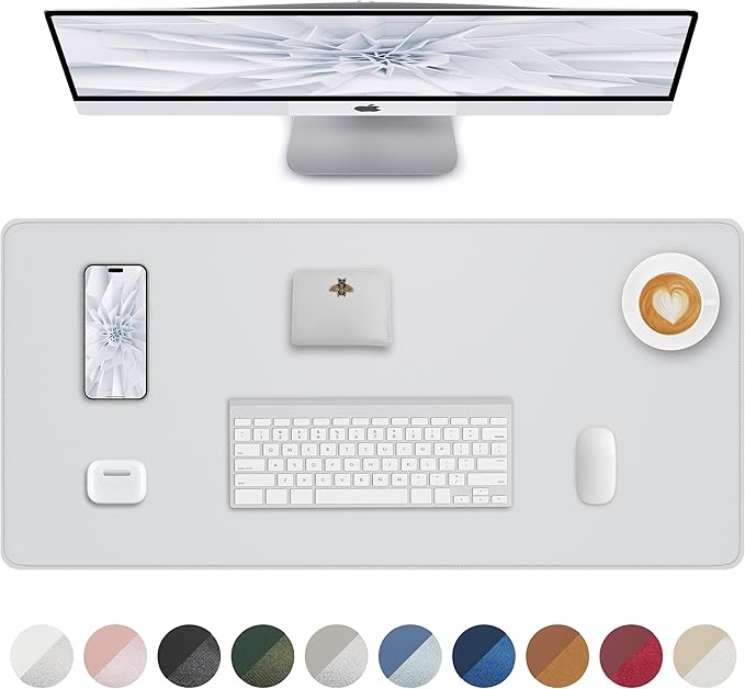 PU Leather Desk Mat Protector - 36"x17" Large Non-Slip Office Desk Pad, Waterproof Keyboard & Mouse Pad, Premium Workstation Cover for Home & Office (Ivory White)