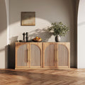 BELLEZE 65" Kitchen Storage Cabinet with Adjustable Shelves,Freestanding Accent Cabinet with Fluted Arched Design & Gold Handles,Modern Credenza for Living Room,Dining Room,Entryway - Camel