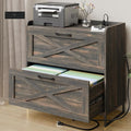 Lateral File Cabinet 2 Drawer File Cabinet with Charging Station for Legal/Letter/A4 Size Hanging Files, Modern Farmhouse Large Wood File Storage Cabinet for Home Office Furniture(Dark Rustic Oak)