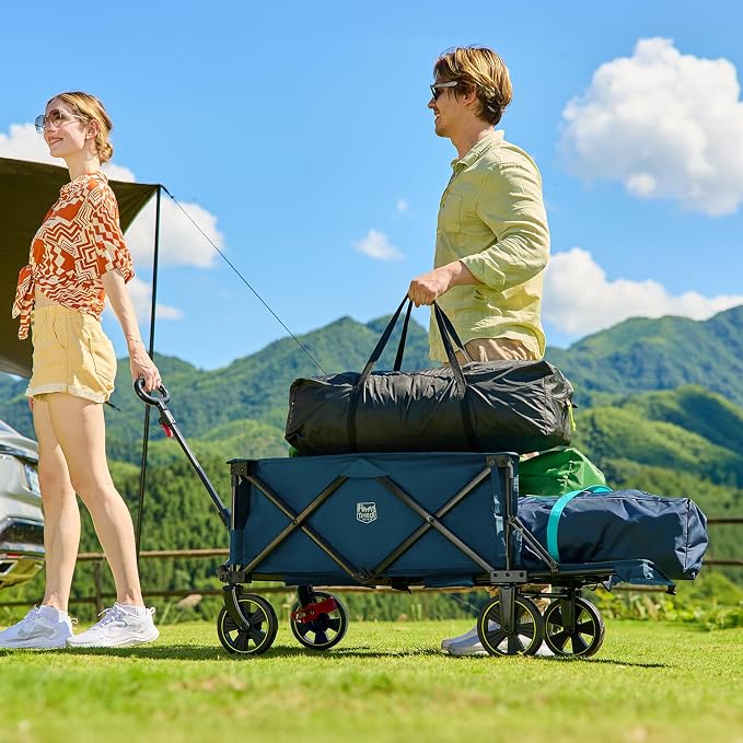 Timber Ridge 49" Collapsible Folding Wagon with Tailgate, 300lbs Heavy Duty Foldable Wagon with Wheels, 250L Capacity Portable Utility Cart for Outdoor Camping, Sports, Dogs, Blue