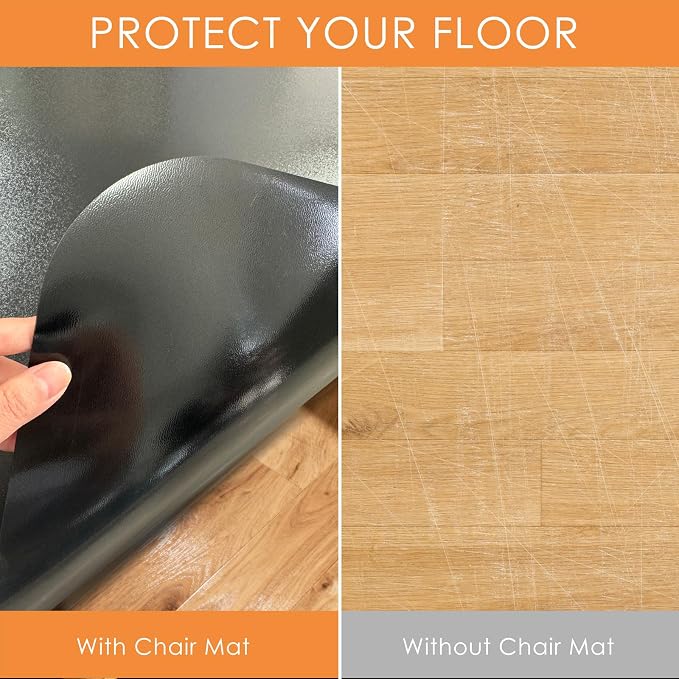 Kuyal Chair mat for Hardwood Floor 46 x 60 inches Rectangle Floor Mats Wood/Tile Protection Mat for Office & Home, Black
