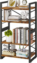 Homeiju Bookshelf, Dorm Desk Hutch, Desk Shelf Organizer, 4 Tier Stackable Bookcase, Adjustable Industrial Book Shelf Storage Organizer for Desktop, Living Room, Bedroom, Office,Rustic Black and Brown