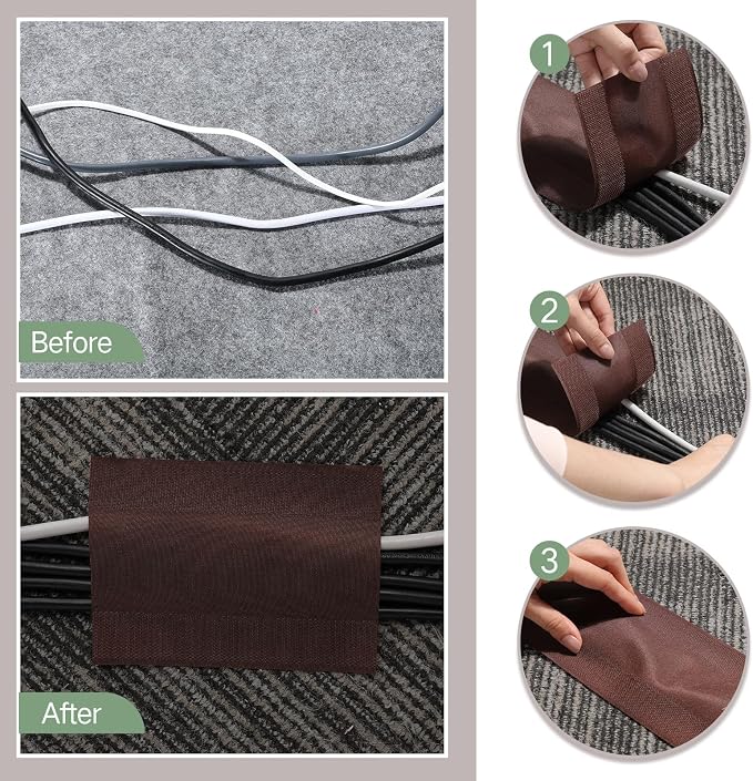WILLBOND Carpet Cord Cover Cable Protector Floor Cover Cable Protector Management Only for Commercial Office Carpet(19.69 ft,Brown)