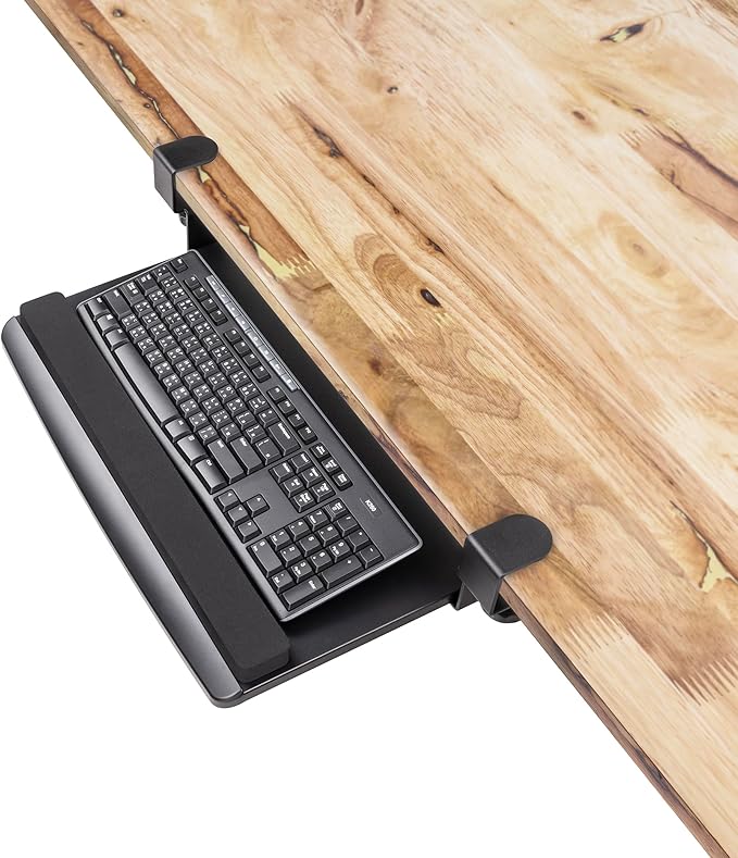 EHO Clamp-On Retractable Adjustable Keyboard Tray, Under Desk Ergonomic Keyboard Tray - Easy Tool-Free Install - Small with Wrist Rest 20" (24.8" Including Clamps) x 11.5" for Enhanced Typing Comfort