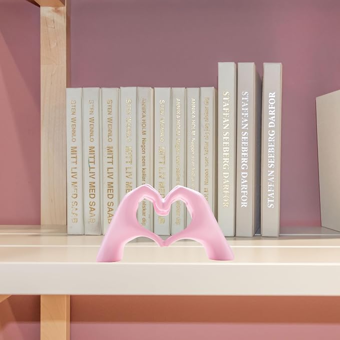 Small Heart Hands Sculpture Decor for Living Room Bedroom Bookshelf Coffe Table and Office Display, Love Finger Statue Modern Aesthetic Home Decor, Unique Gift for Wedding Christmas Birthday (Pink)
