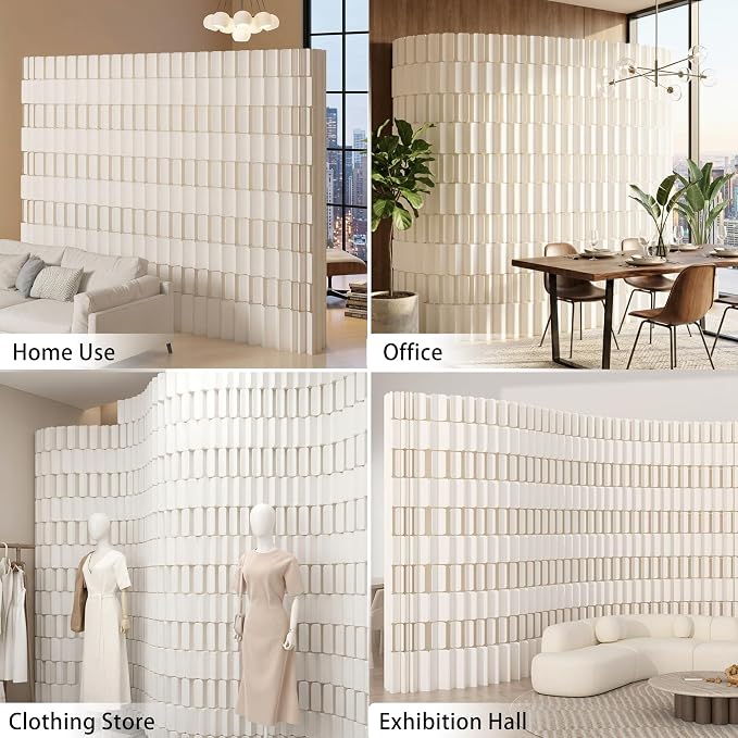 Modern Folding Room Divider for Space Separation, 5.2ft Tall Honeycomb Accordion Privacy Screen, Kraft Paper Portable Freestanding Partition Wall, No Drilling (Style-C, L196.8 x H70.8 Inch)