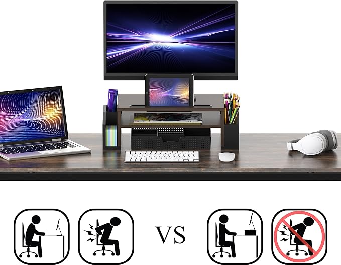 Simple Houseware Desk Monitor Stand Riser with Adjustable Organizer tray, Espresso