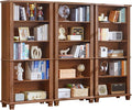 SAVOR LIFE 70" Tall Brown Bookshelf,5 Tier Wooden Book Shelf with Adjustable Shelves & Wood Legs,Free Standing Farmhouse Bookcase with Open Display Storage,Vintage Bookshelves for Classroom, 3PCS