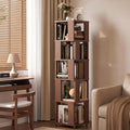 5 Tier Solid Wood Rotating Bookshelf Tower on Wheels, 360° Upgrade Spinning Book Shelf, Revolving Bookcase Organizer, Swivel Bookshelves for Small Spaces, Corner, Bedroom, Kids Room, Office (Brown)