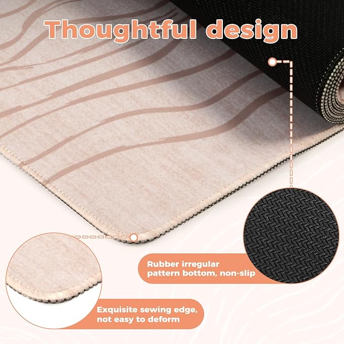iCasso Big Mouse Pad,Aesthetic Desk Cover Mat for Desktop,Anti-Slip Computer Mat with Stitched Edges,Cute Beige Keyboard Mat for Women,Extended Long Desk Protector for Office Home Dorm