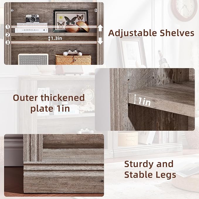 RWYHG 30" Grey Bookshelf Set of 4,2-Tier Thick Wood Book Shelf with Adjustable Shelve,Free Standing Farmhouse Bookcase with Open Display Storage,Floor Vintage Bookshelves for Living Room,Office