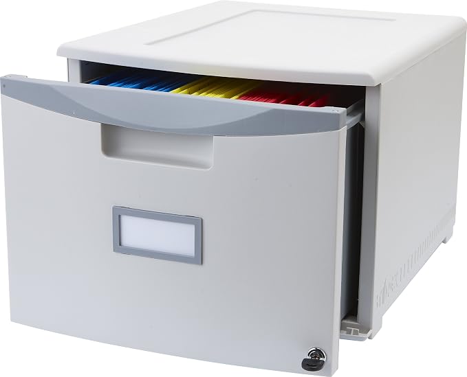 Storex Plastic One-Drawer File Cabinet – Locking Document Organizer for Home and Office, Gray, 1-Pack (61261A01C)