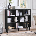 LEYAOYAO 10 Cube Bookshelf, 3 Tier Vintage 55" Wide Bookcase with Legs, Mid-Century Wood Bookshelves Storage, Black Large Book Case, Freestanding Organizer Display Shelf for Living Room, Office