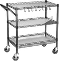 1050Lbs Heavy Duty Utility Cart with Wheels 3 Tier Rolling Metal Cart, Commercial Grade Storage Cart with Handle Bar & Shelf Liner, Trolley Wire Serving Cart for Garage, Kitchen, Restaurant