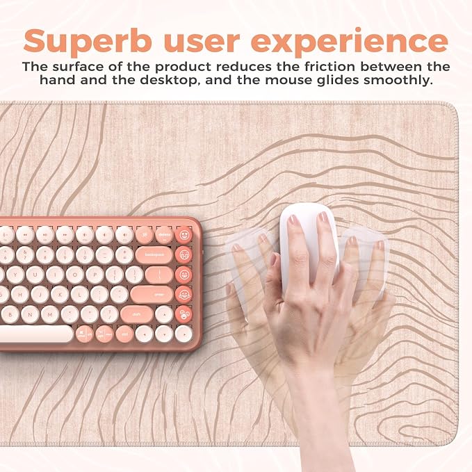 iCasso Big Mouse Pad,Aesthetic Desk Cover Mat for Desktop,Anti-Slip Computer Mat with Stitched Edges,Cute Beige Keyboard Mat for Women,Extended Long Desk Protector for Office Home Dorm