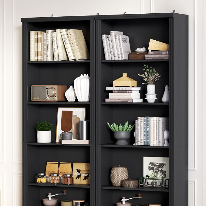 Thacuok 75" Tall Bookshelf Set of 2, 6 Tier Bookshelf with Adjustable Shelves, Bookcase with Anti-Tipping Device, Floor Standing Modern Display Rack,Book Shelf for Living Room, Bedroom, Office, Black