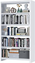 OSEILLC Bookshelf, 69" Tall White Bookshelf with 5 Storage Shelves, Large Metal Bookshelves, 5 Tier Sturdy Bookcase for Living Room, Library, Office, Bedroom, Including Book Stopper,Simple Assembly