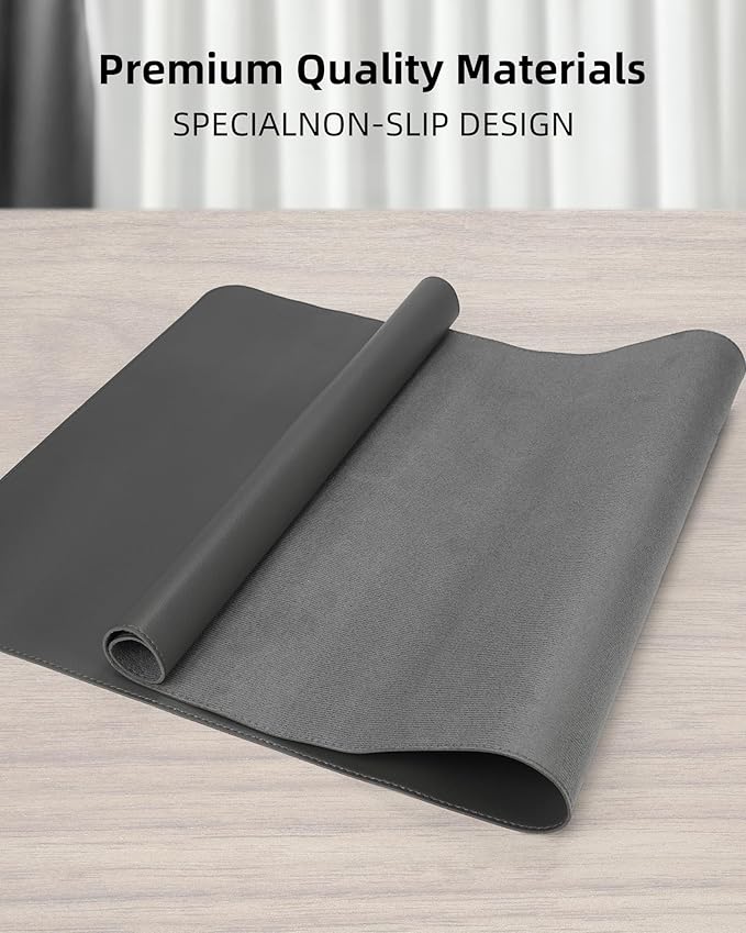Leather Desk Pad Protector- 48" x 17" Office Desk Mat, Non-Slip PU Leather Mouse Pad, Waterproof Desk Blotter Mat, Desk Cover Mat for Office and Home (Dark Grey)