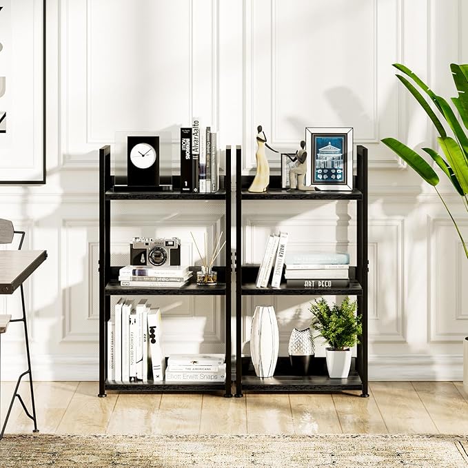 NUMENN Narrow Bookshelf, 3 Tier Bookshelves, Home Office Bookcase Shelf Storage Organizer, Free Standing Storage Shelving Unit for Bedroom, Living Room and Home Office, Black