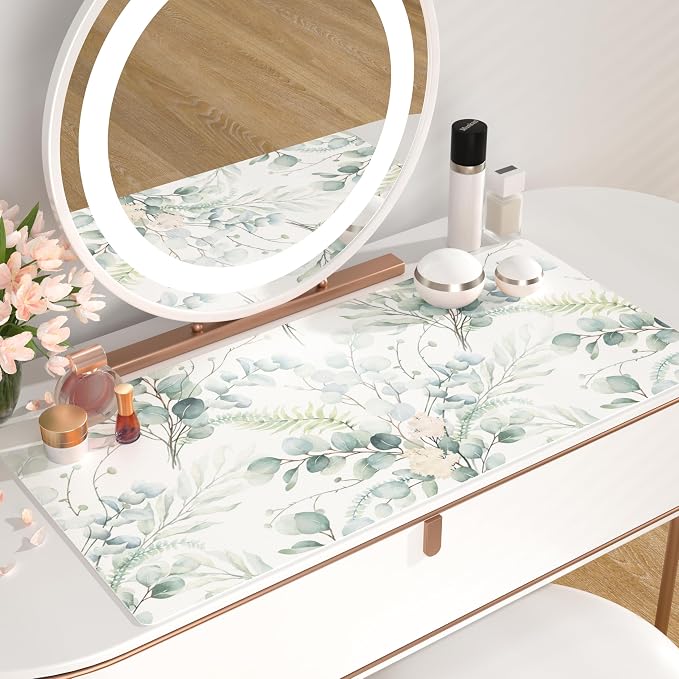 QIYI Large Mouse Pad for Desk, Cute Desk Mat for Desktop, Women Girls Green Office Décor Desk Accessories, PU Leather Waterproof Gaming Mousepad, Eucalyptus Leaf Desk Pad Computer Mat, 31.5" x 15.7"