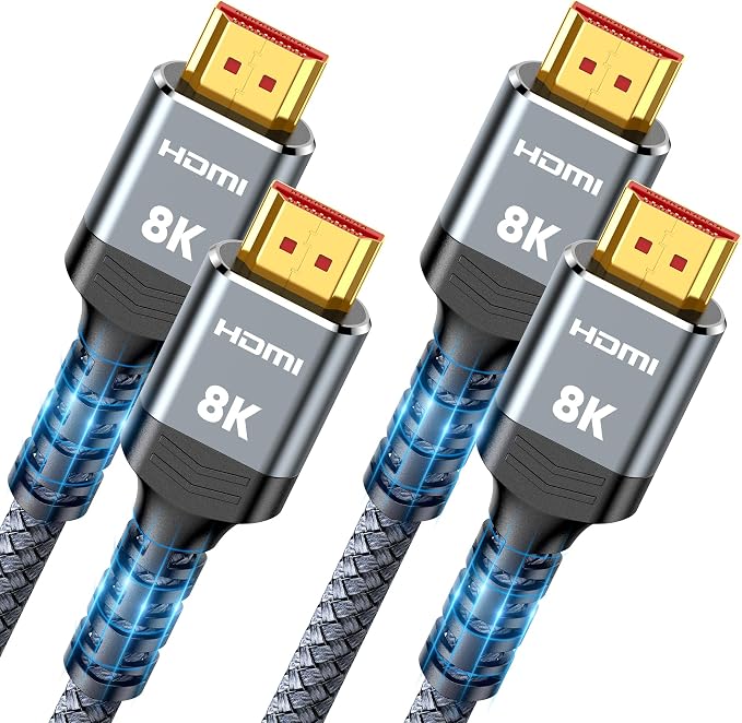 Highwings 8K HDMI Cable 2.1 13FT/4M 2-Pack, 48Gbps High Speed HDMI Cord-Nylon Braided 8K60Hz 4K120Hz 4K144Hz 3D eARC HDR10 4:4:4 HDCP 2.2&2.3 QMS DSC VRR, Compatible for Laptop, Monitor, Roku TV,HDTV