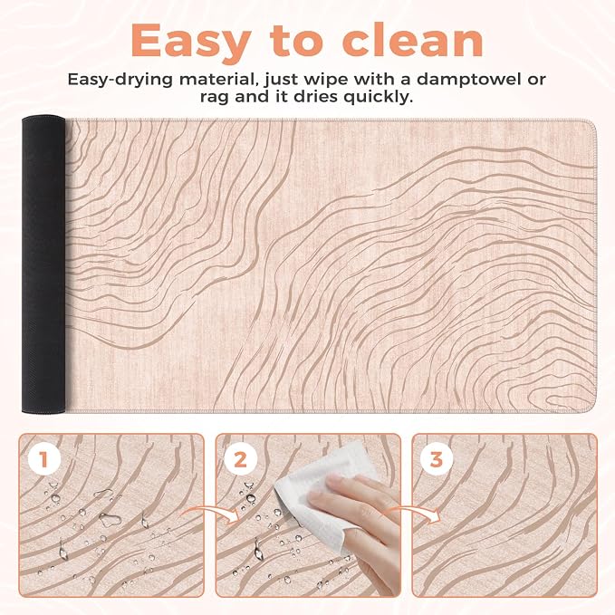iCasso Big Mouse Pad,Aesthetic Desk Cover Mat for Desktop,Anti-Slip Computer Mat with Stitched Edges,Cute Beige Keyboard Mat for Women,Extended Long Desk Protector for Office Home Dorm