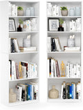 Furinno Jaya Book Shelf Set of 2, 5-Tier Bookshelf, Bookcase, with Adjustable Shelf, 9.5 x 24.5 x 71, for Home Office, Living Room, White