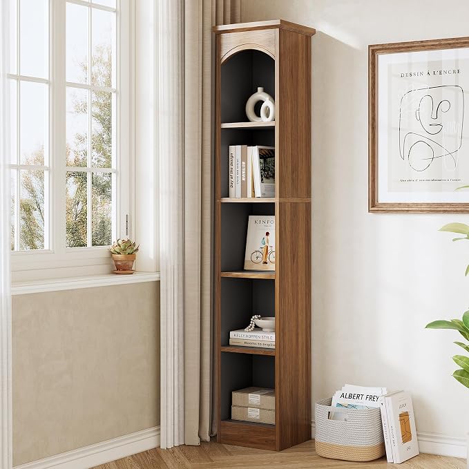 LITTLE TREE 70.9" Tall Bookshelf, 5-Tier Open Bookcase with Cubes, Bookshelf with Storage Space, Freestanding Narrow Bookcase for Home Office, Brown, 1 Pack