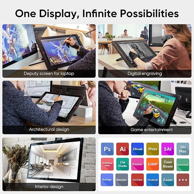 Drawing Tablet with Screen XPPen Artist 22R pro Computer Graphics Tablet 120% sRGB with Battery-Free Stylus Full-Laminated Technology, 21.5 inch Pen Display with 20 Shortcut Keys & 2 Red Dial(Black)