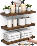 BAYKA Bathroom Floating Shelves for Wall Set of 3 - Rustic Brown Farmhouse Wood Shelves Over Toilet for Bedroom, Kitchen, or Living Room Decor Display, Storage for Plants, Toilet Paper or Bath Towels