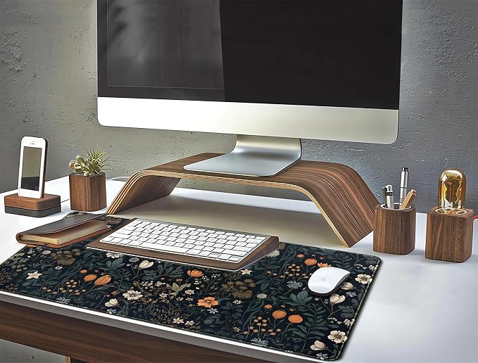 Cute Dark Floral Desk Mat Vintage Flowers Plant Mouse Pad XXL Large Extended Gaming Mousepad Women Office Decor Desk Pad, Big Laptop Computer Keyboard and Mouse Mat with Stitched Edges, 31.5x15.7 in