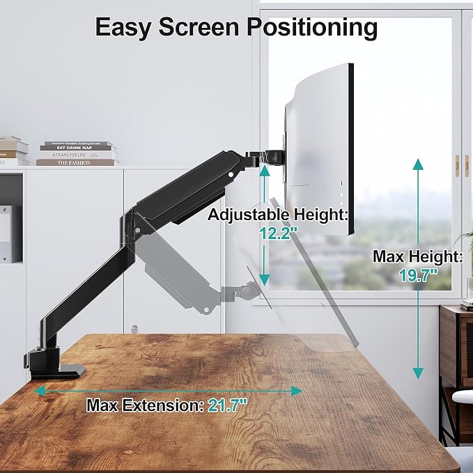 MOUNT PRO Heavy Duty Monitor Arm for 49 inch Ultrawide Screen up to 44 lbs, Single Desk Computer Mount Curved Monitor Stand for Samsung Odyssey G9, Adjustable Gas Spring VESA Mount 75x75 100x100