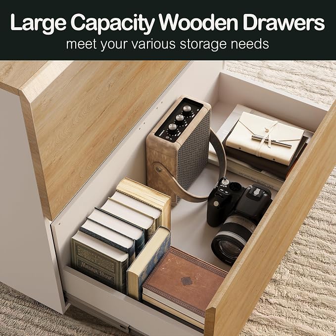 ModernMate 2 Drawer Lateral File Cabinet, 31W*28H Wood Filing Cabinet with Anti-tilt Mechanism, Home Office Storage Filing for Letter, A4 & Legal Size, Light Walnut