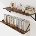 Heimlove Deep Floating Shelves for Wall, 32W x 8D Wood Wall Shelves Set of 2, Wide Floating Bookshelf for Living Room, Kitchen, Office, Bedroom and Decor Storage, with Metal Bracket - Rustic Brown
