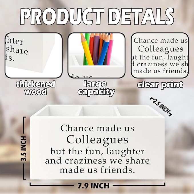 Colleague Gifts Pen Pencil Holder Organizer for Desk, Work Bestie Friends Gifts for Women, Coworker Friend Gift Wooden Box Sign for Home Office Desk Tabletop Decorations