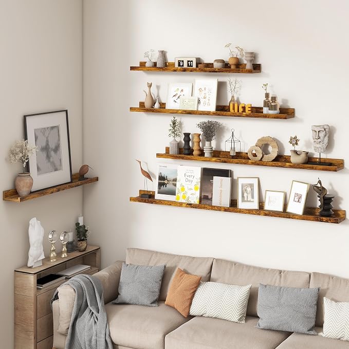 FLYJOE Picture Ledge Shelf, Floating Shelves Set of 2, 16 Inches Nursery Book Shelves for Toys Storage, Kids Bookshelf Wall Mounted for Living Room Bedroom Decor Books Photo Frames, Rustic Brown