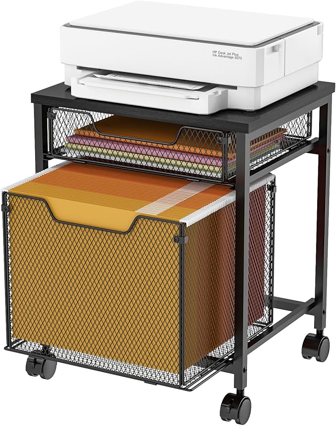 Rolling File Cabinet Cart, Printer Stand with Storage Drawer, Mobile Filing Cabinet on Lockable Wheel, Printer Cart with Hanging File Folder Organizer Beside Under Desk for Office Home(Patent Pending)