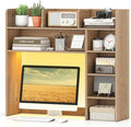 Tangkula Desktop Bookshelf with LED Lights, Desk Hutch with 8 Shelves for Max 25" Monitor, Desktop 5-Tier Display Rack, Multipurpose Wood Desktop Storage Hutch Organizer for Dorm Office Home (Natural)