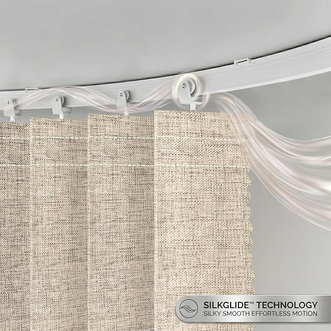 JILRON Accordion Folding Room Partition with Ceiling Track - Retractable Room Divider Curtain, Effortless Setup(Beige 100" W x 84" L-Pack of 1)
